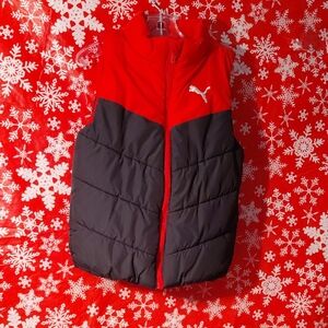 Boy, GIRL Puma Red and Black Quilted Vest Sz Xs 5/6